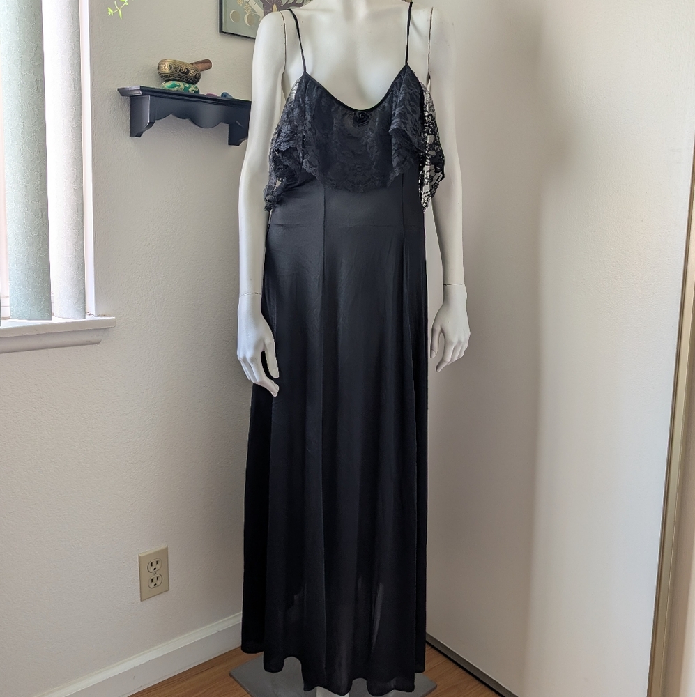 Vintage Black Maxi Slip Lingerie With Lace Detail